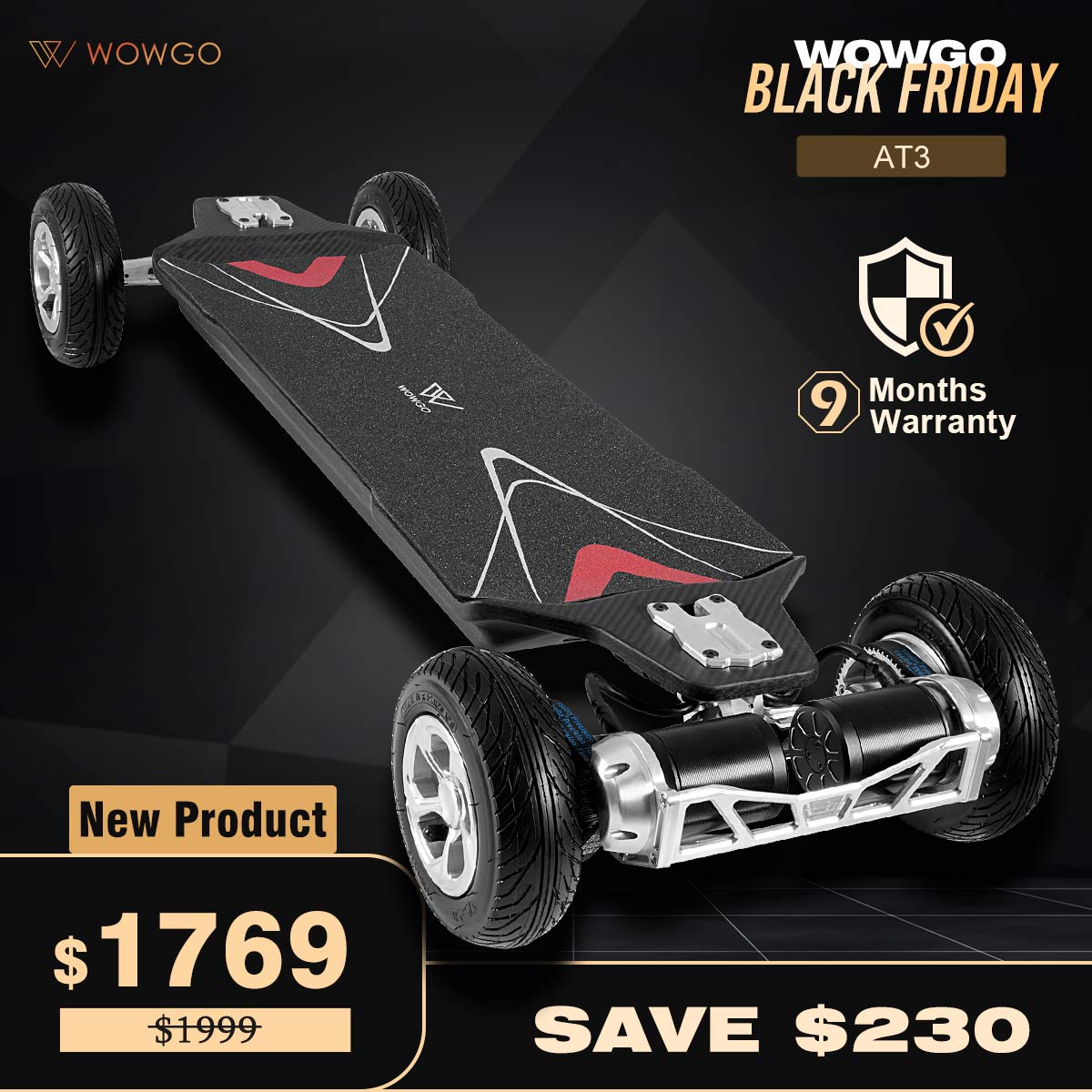 WowGo AT3 All - terrain Electric Skateboard & Longboard - WOWGO BOARD