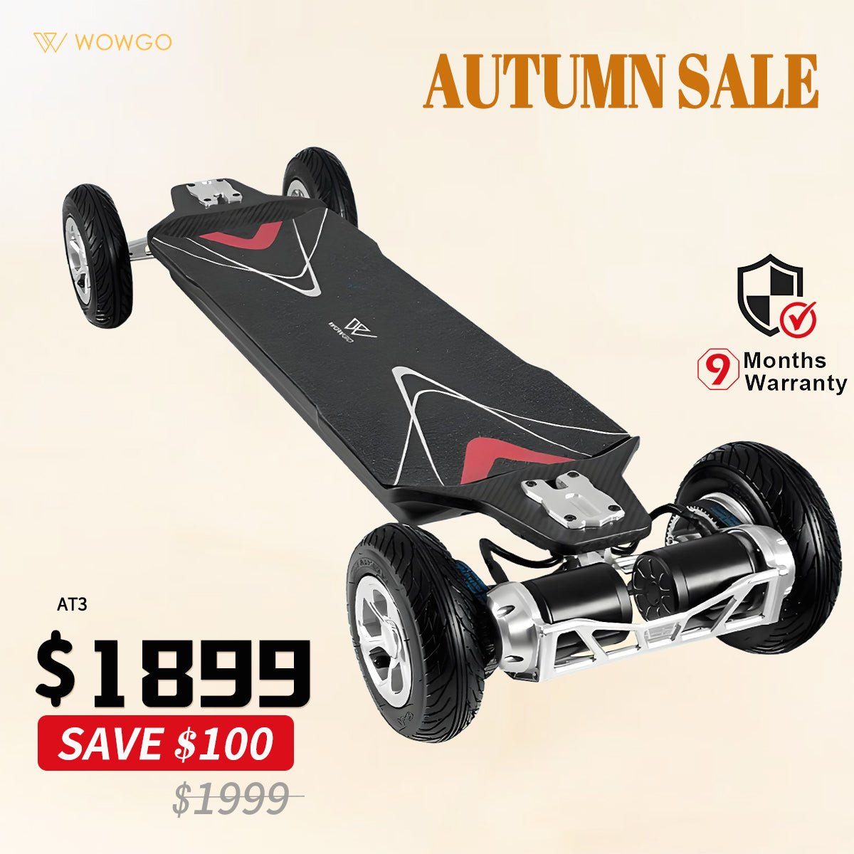 WowGo AT3 All - terrain Electric Skateboard & Longboard - WOWGO BOARD